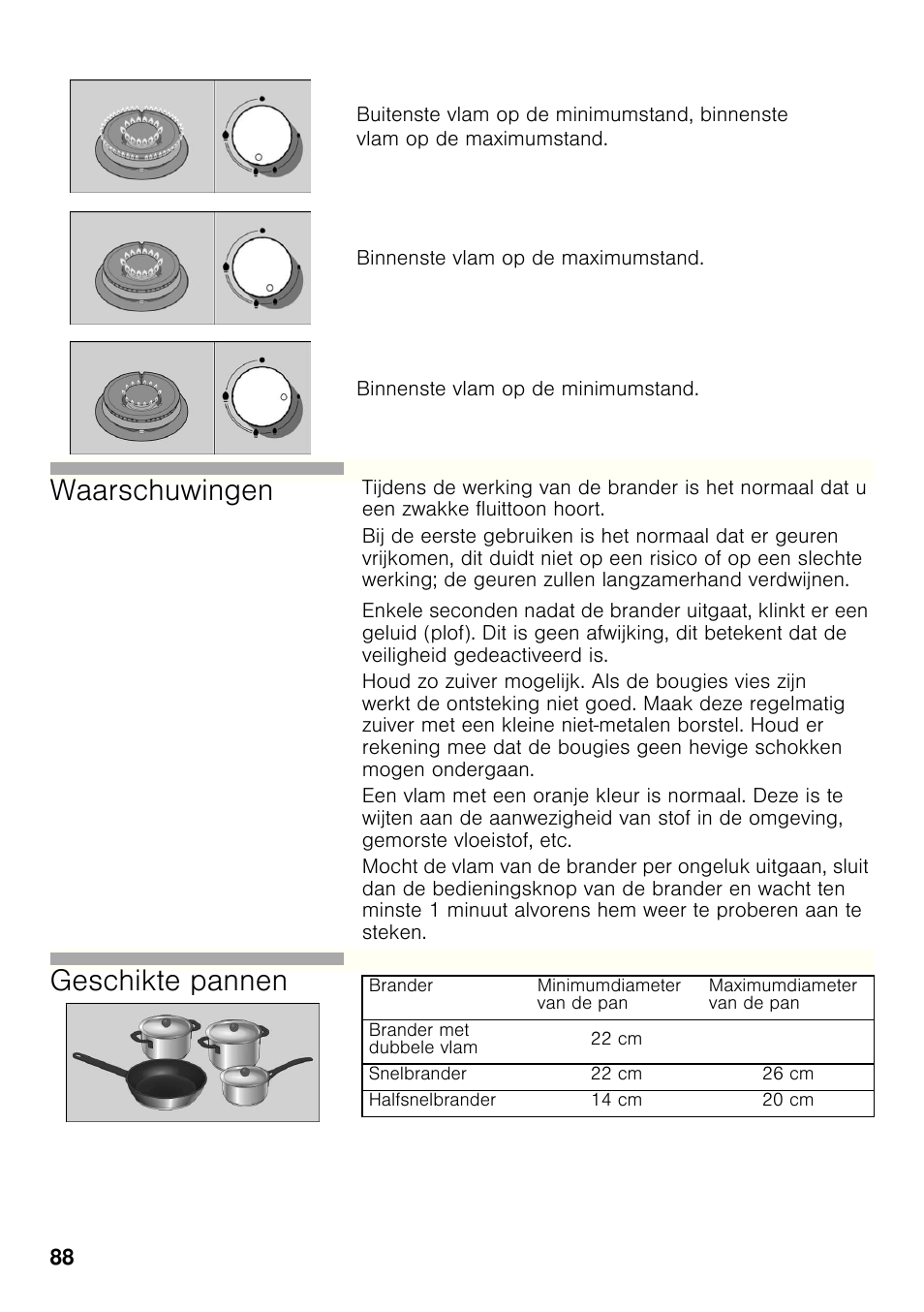 Waarschuwingen, Geschikte pannen | Siemens ER326AB70E User Manual | Page 87 / 105