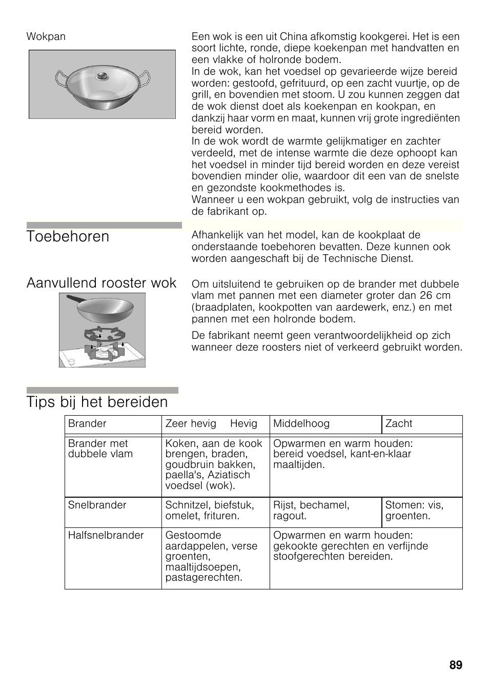 Wokpan, Aanvullend rooster wok, Toebehoren | Tips bij het bereiden | Siemens ER326AB70E User Manual | Page 88 / 105