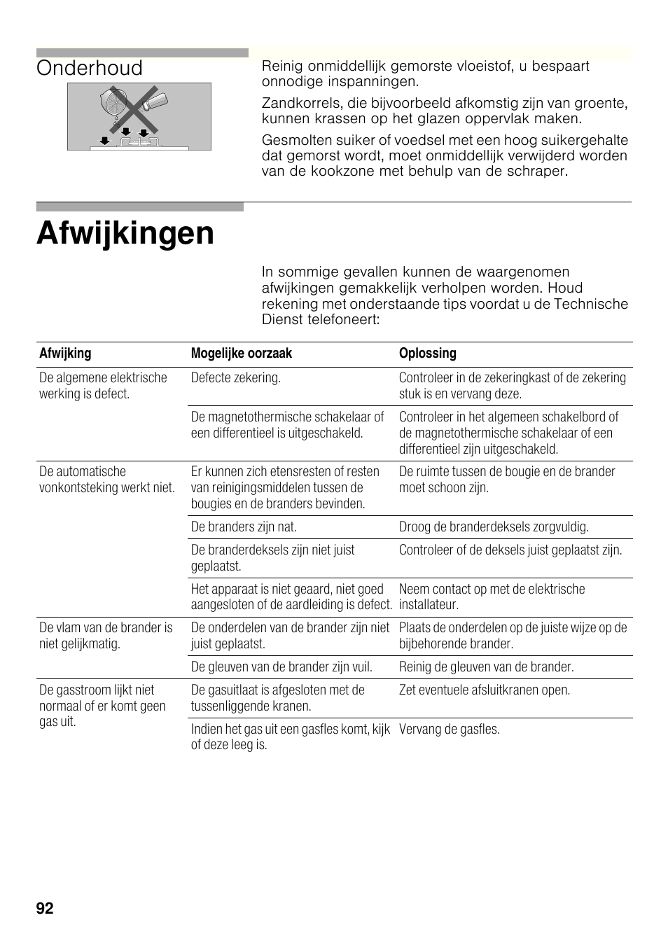 Afwijkingen, Onderhoud | Siemens ER326AB70E User Manual | Page 91 / 105