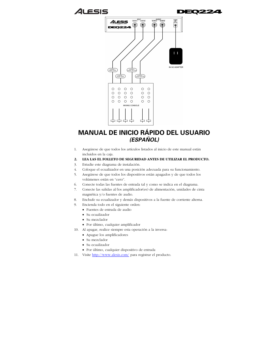 Manual de inicio rápido del usuario, Español) | ALESIS DEQ224 User Manual | Page 4 / 11