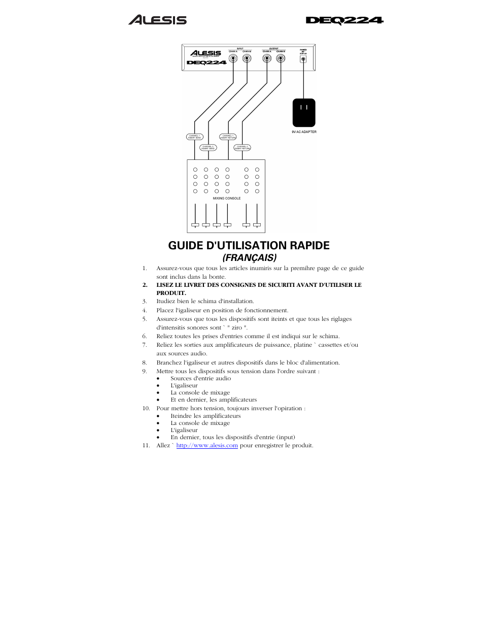 Guide d'utilisation rapide, Français) | ALESIS DEQ224 User Manual | Page 8 / 11