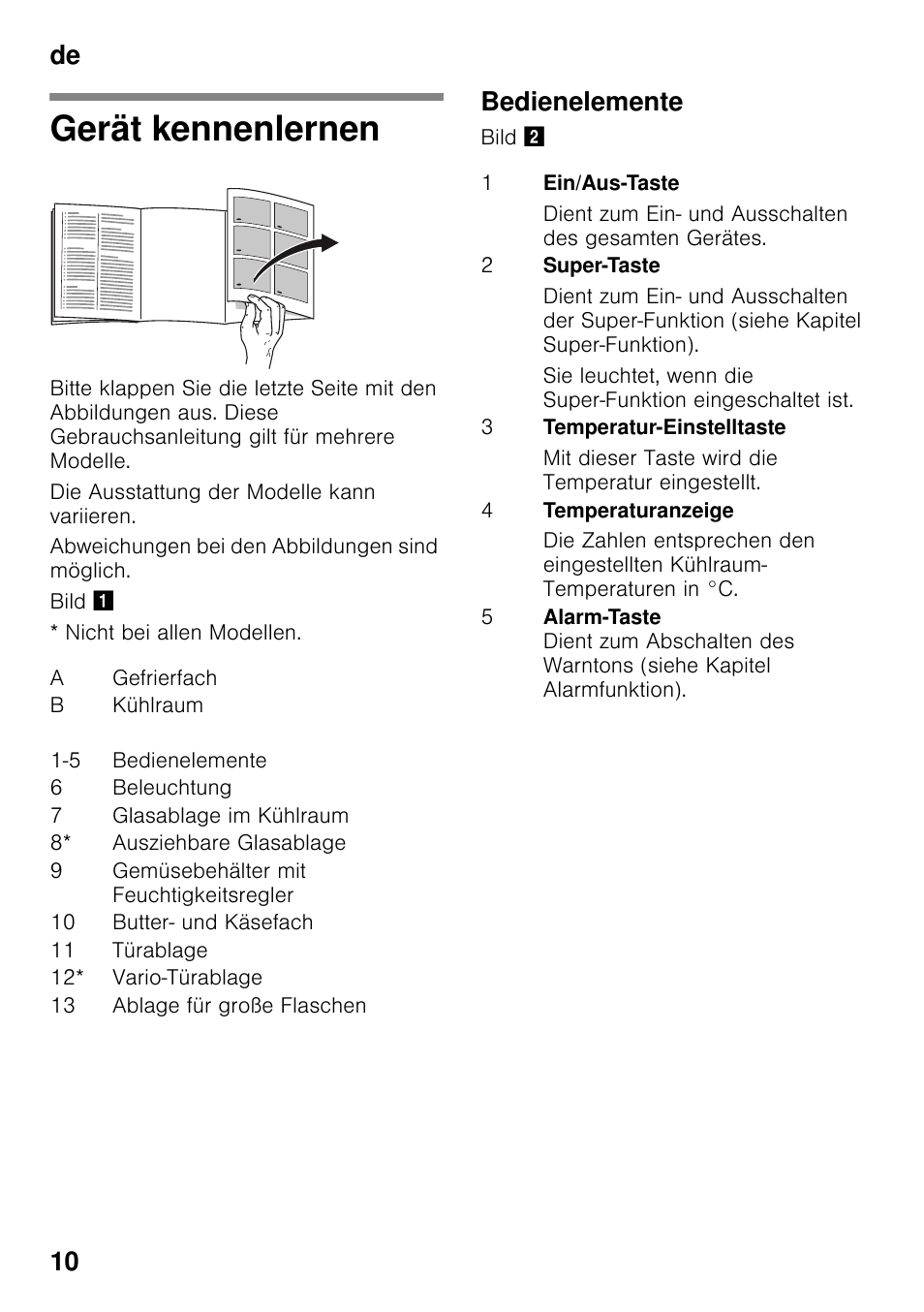 Gerät kennenlernen, Bedienelemente, De 10 | Siemens KI32LAD30 User Manual | Page 10 / 106