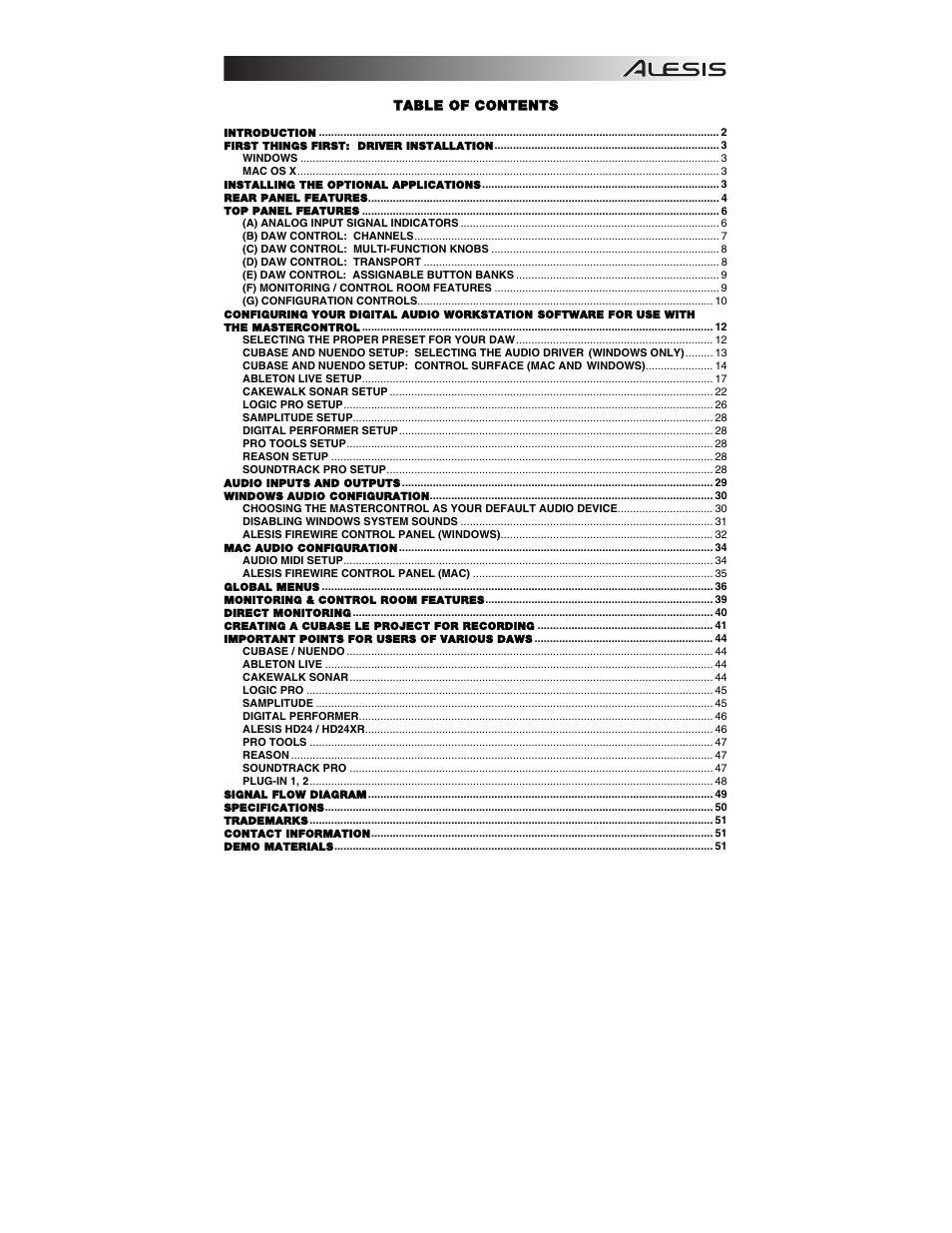 ALESIS Studio Interface MasterControl User Manual | Page 3 / 56