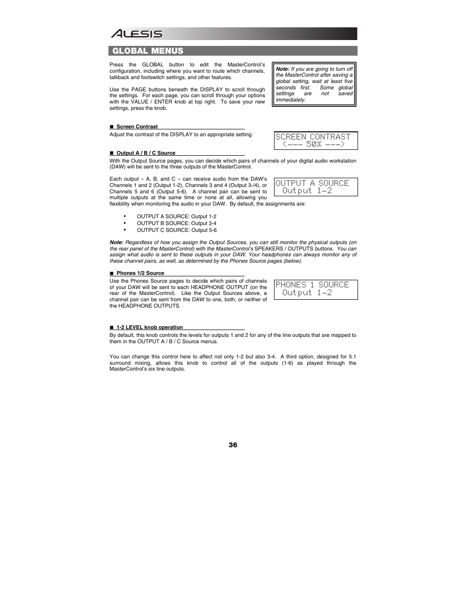 Global menus | ALESIS Studio Interface MasterControl User Manual | Page 38 / 56