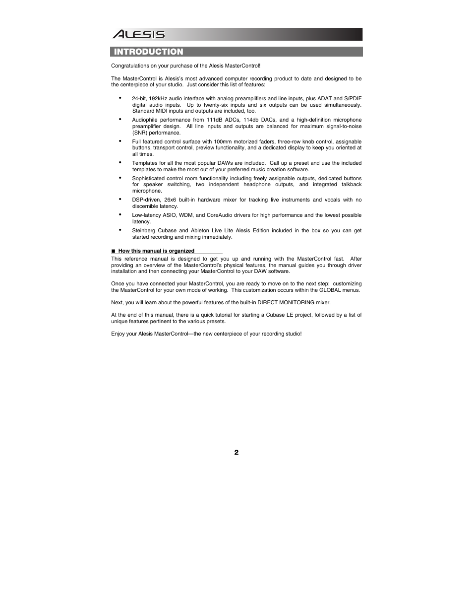 Introduction | ALESIS Studio Interface MasterControl User Manual | Page 4 / 56