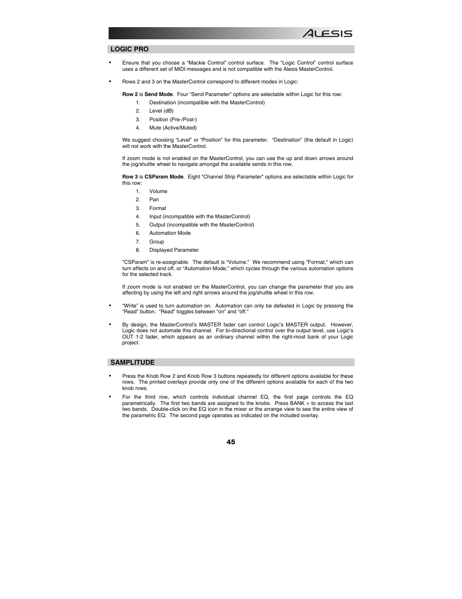 ALESIS Studio Interface MasterControl User Manual | Page 47 / 56