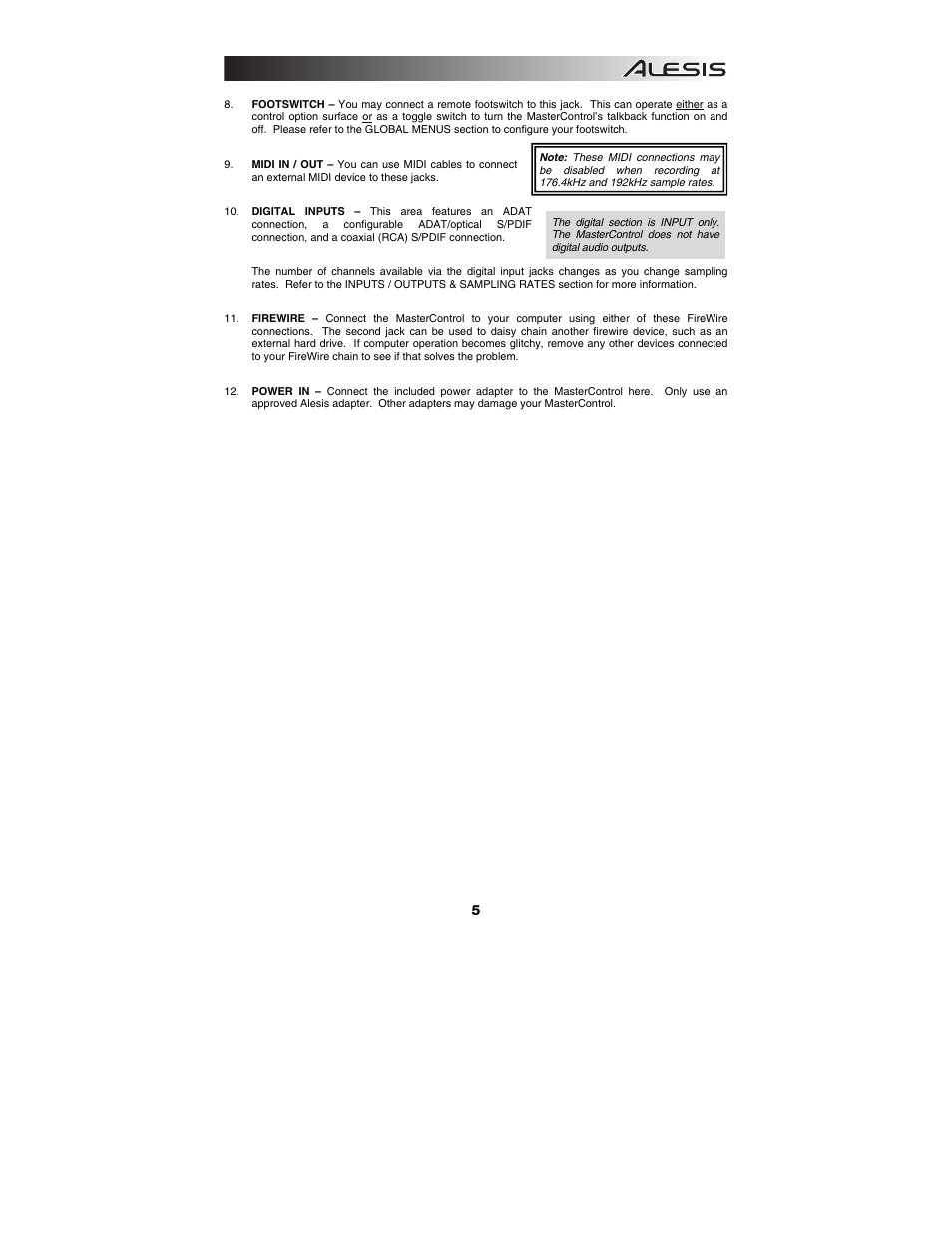 ALESIS Studio Interface MasterControl User Manual | Page 7 / 56