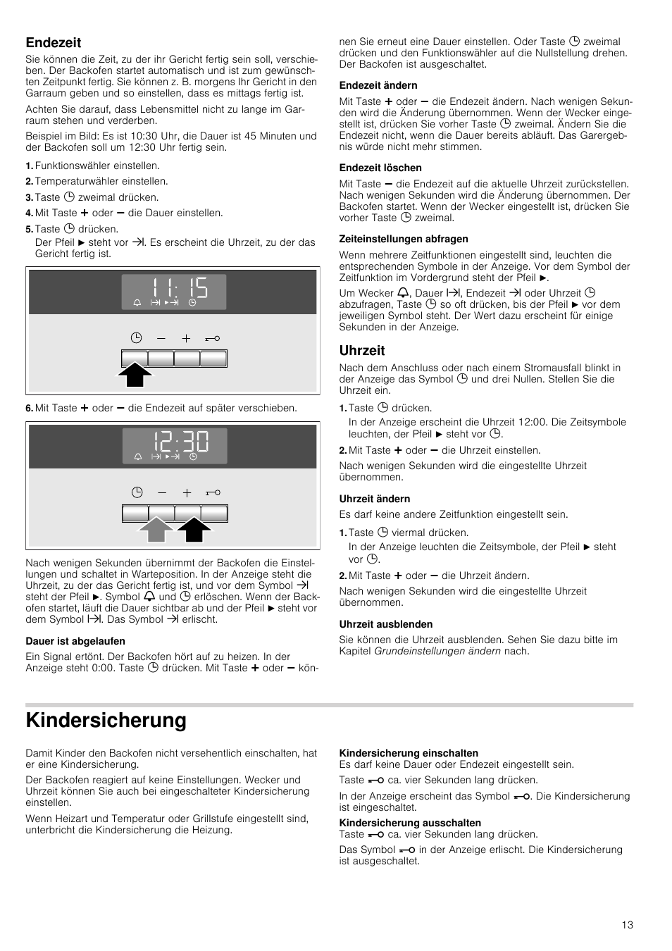 Endezeit, Funktionswähler einstellen, Temperaturwähler einstellen | Taste 0 zweimal drücken, Mit taste @ oder a die dauer einstellen, Taste 0 drücken, Dauer ist abgelaufen, Endezeit ändern, Endezeit löschen, Zeiteinstellungen abfragen | Siemens HQ738256E User Manual | Page 13 / 64