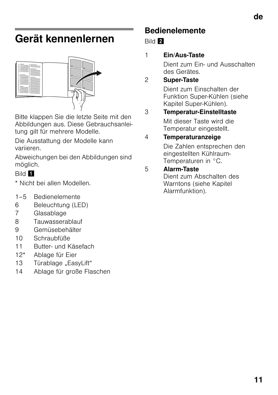 Gerät kennenlernen, Bedienelemente, De 11 | Siemens KS36VAW41 User Manual | Page 11 / 87