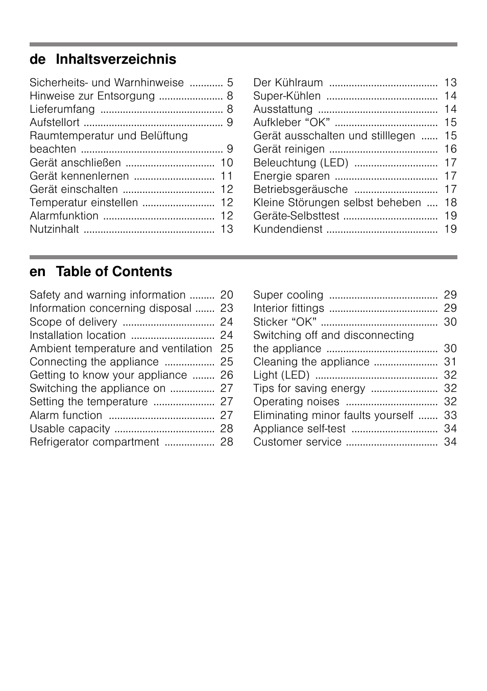 De inhaltsverzeichnis, En table of contents | Siemens KS36VAW41 User Manual | Page 2 / 87