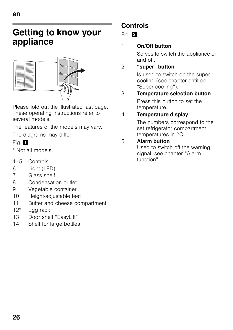 Getting to know your appliance, Controls, En 26 | Siemens KS36VAW41 User Manual | Page 26 / 87