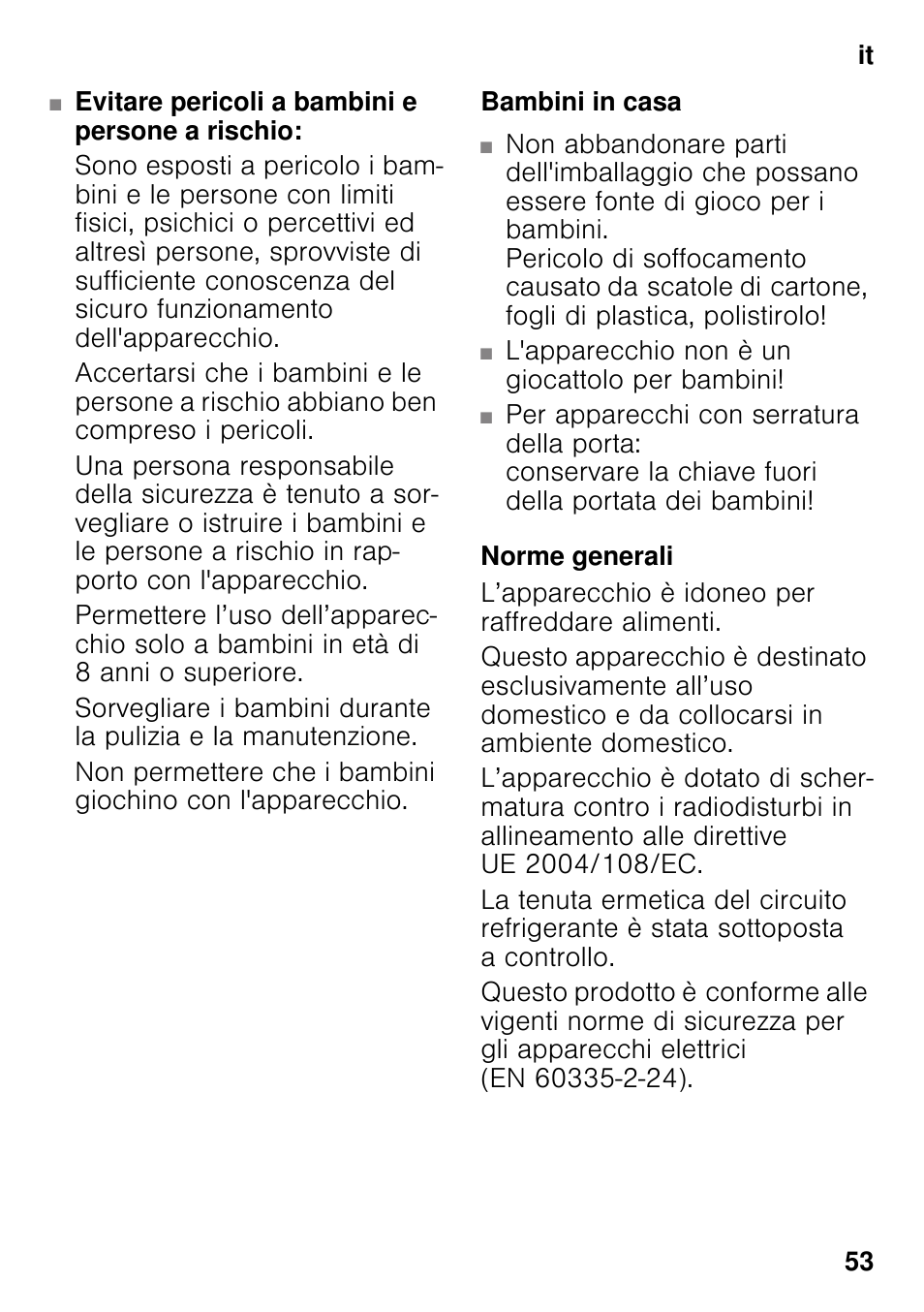 Bambini in casa, Norme generali | Siemens KS36VAW41 User Manual | Page 53 / 87