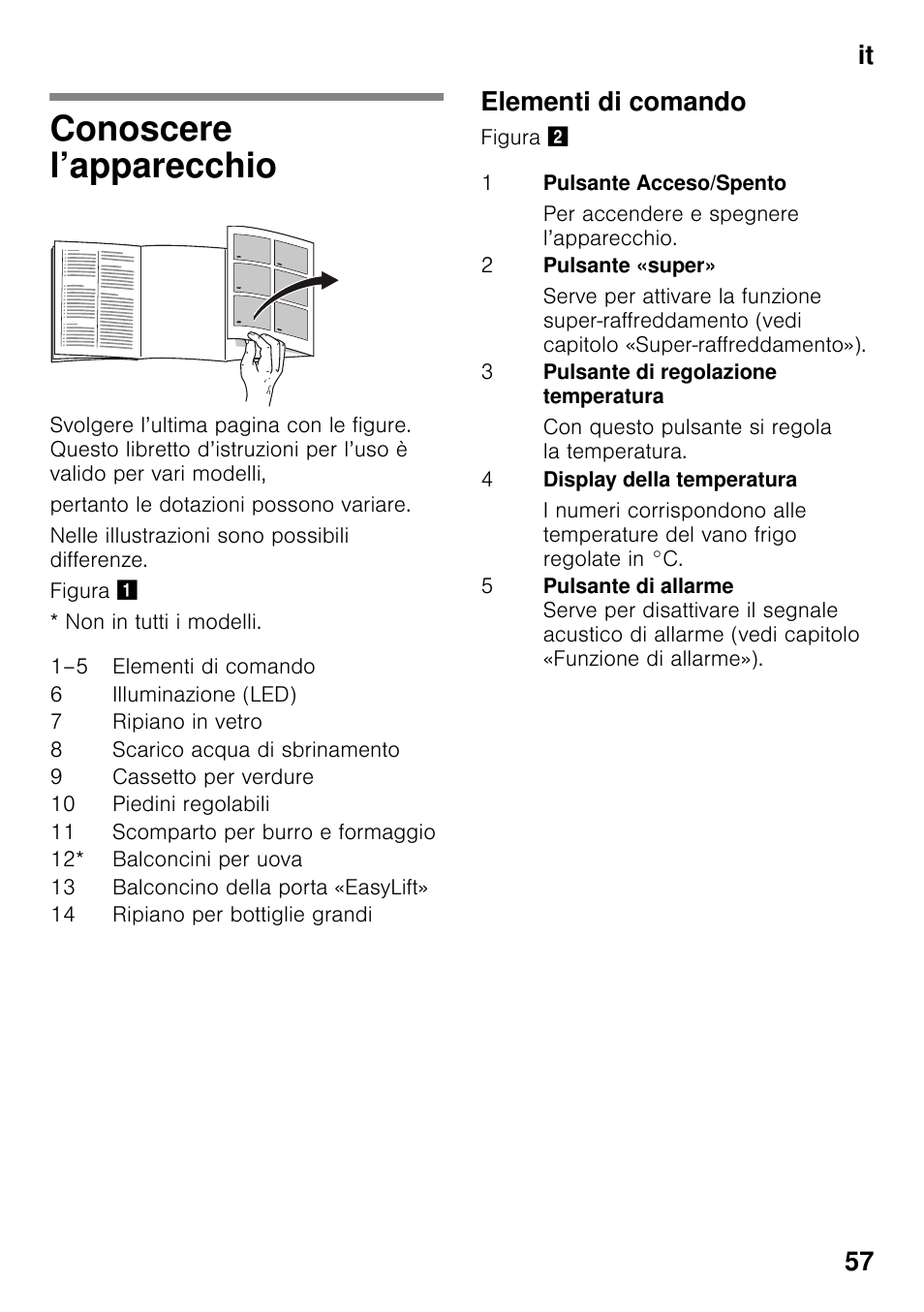 Conoscere l’apparecchio, Elementi di comando, It 57 | Siemens KS36VAW41 User Manual | Page 57 / 87