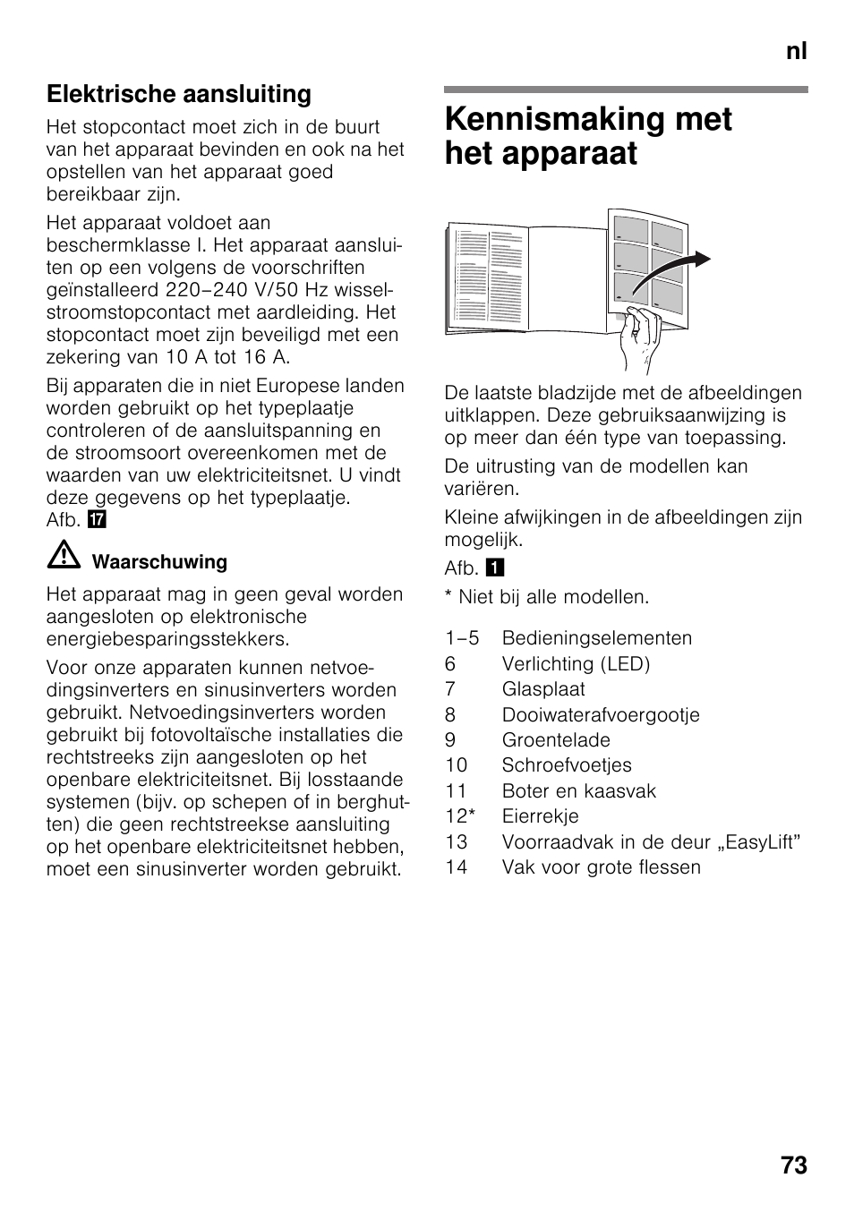 Elektrische aansluiting, Kennismaking met het apparaat, Nl 73 elektrische aansluiting | Siemens KS36VAW41 User Manual | Page 73 / 87