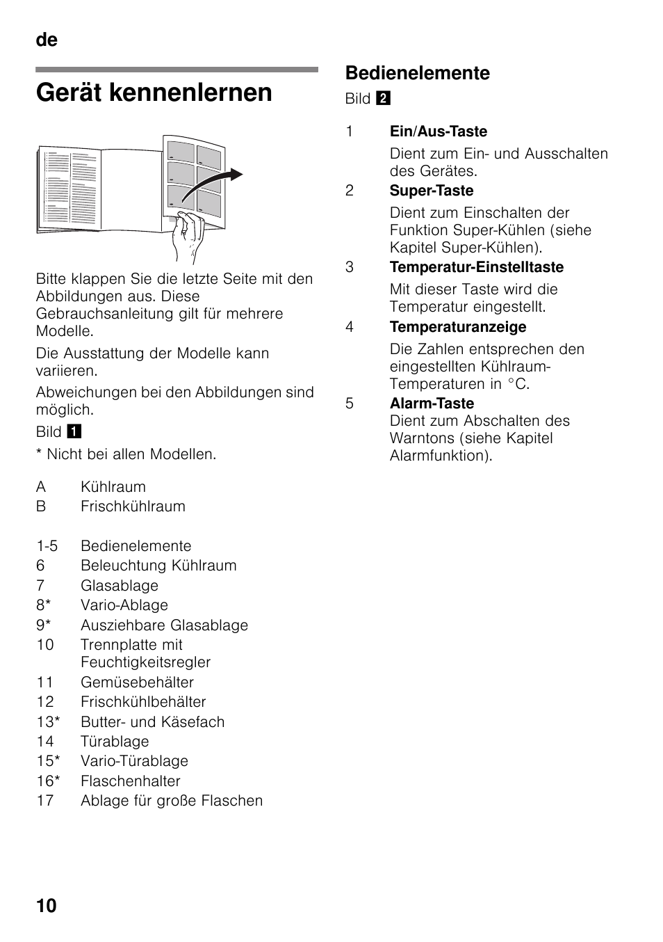 Gerät kennenlernen, Bedienelemente, De 10 | Siemens KI41FAD30 User Manual | Page 10 / 87