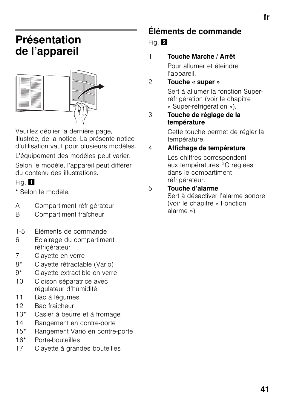 Présentation de l’appareil, Éléments de commande, Fr 41 | Siemens KI41FAD30 User Manual | Page 41 / 87