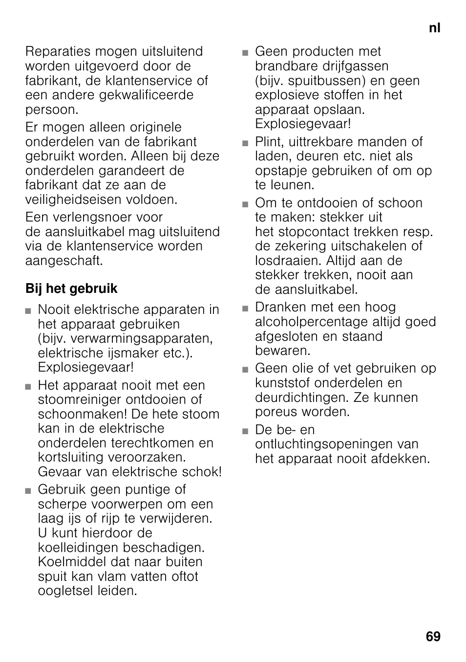 Bij het gebruik | Siemens KI41FAD30 User Manual | Page 69 / 87