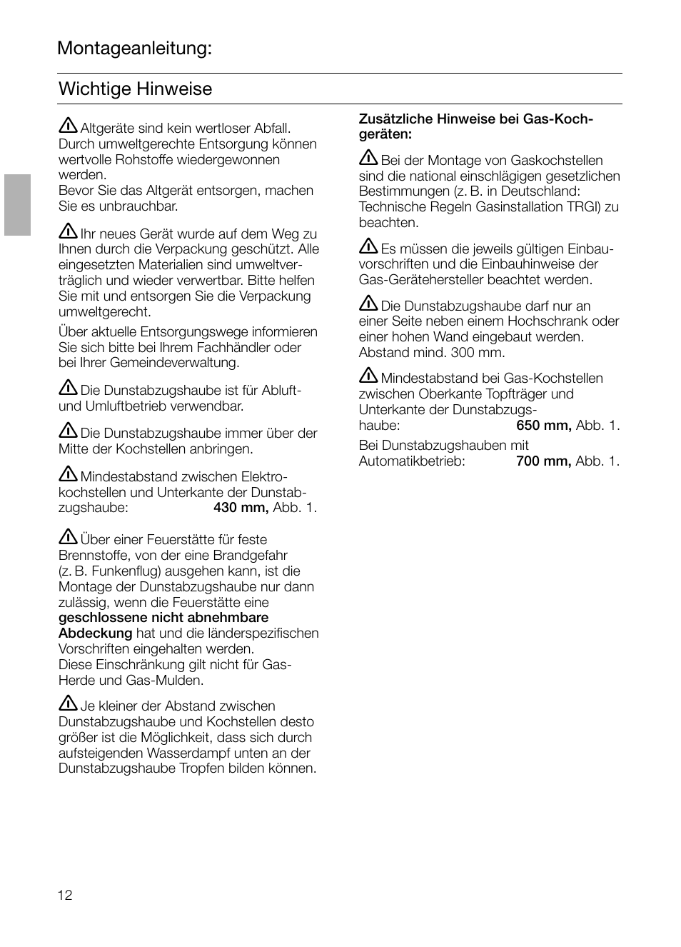 Montageanleitung: wichtige hinweise | Siemens LI48632 User Manual | Page 12 / 116