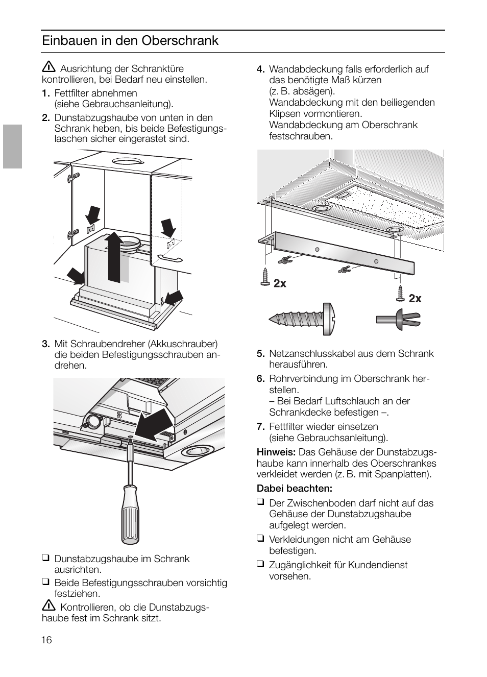 Einbauen in den oberschrank | Siemens LI48632 User Manual | Page 16 / 116
