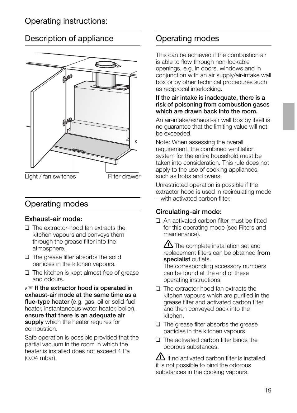 Operating modes | Siemens LI48632 User Manual | Page 19 / 116