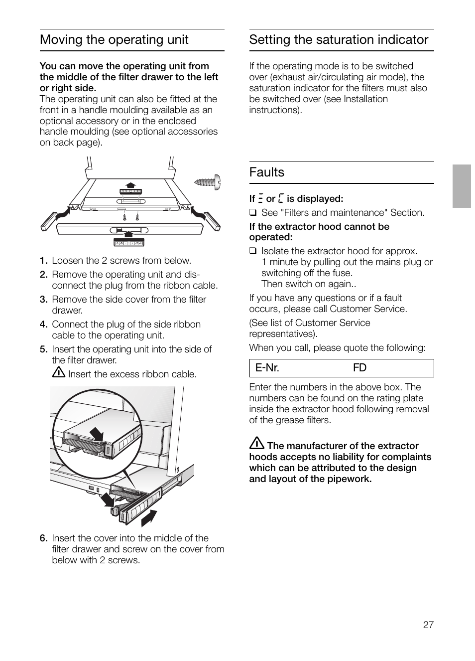 Moving the operating unit, Setting the saturation indicator, Faults | Siemens LI48632 User Manual | Page 27 / 116