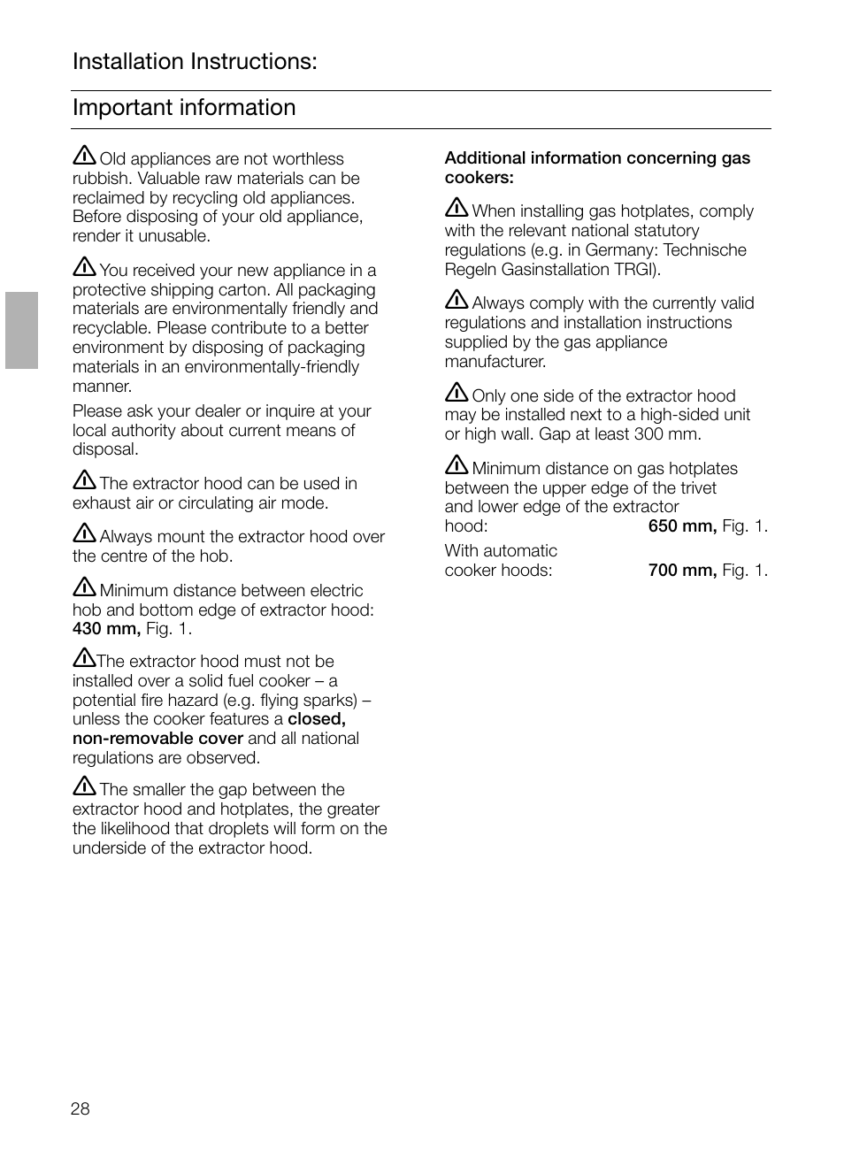 Important information installation instructions | Siemens LI48632 User Manual | Page 28 / 116
