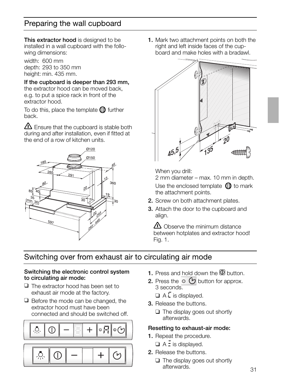 Preparing the wall cupboard | Siemens LI48632 User Manual | Page 31 / 116