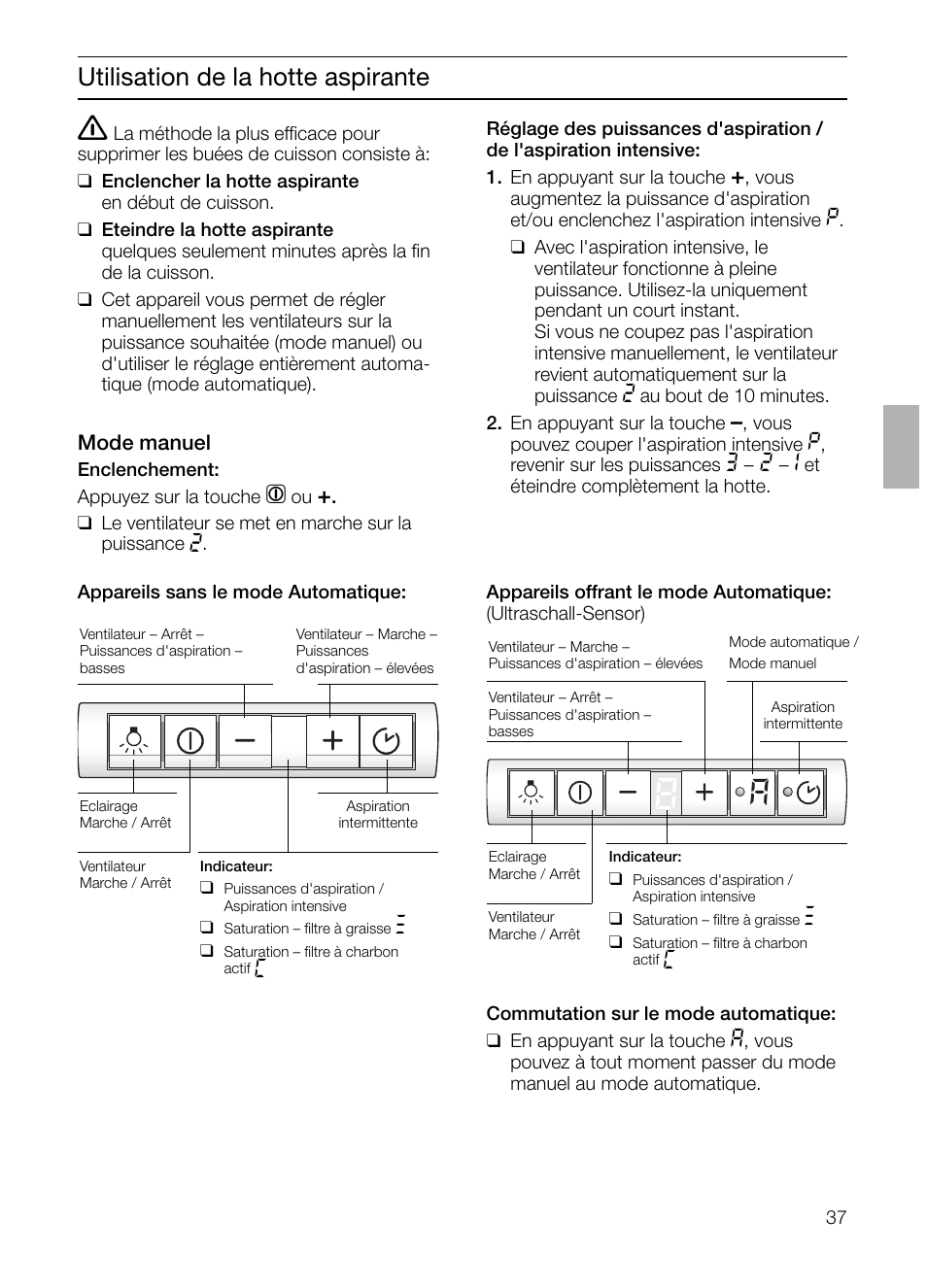 Utilisation de la hotte aspirante | Siemens LI48632 User Manual | Page 37 / 116