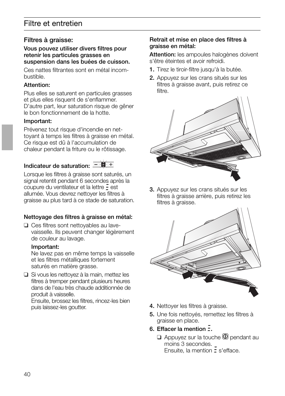 Filtre et entretien | Siemens LI48632 User Manual | Page 40 / 116