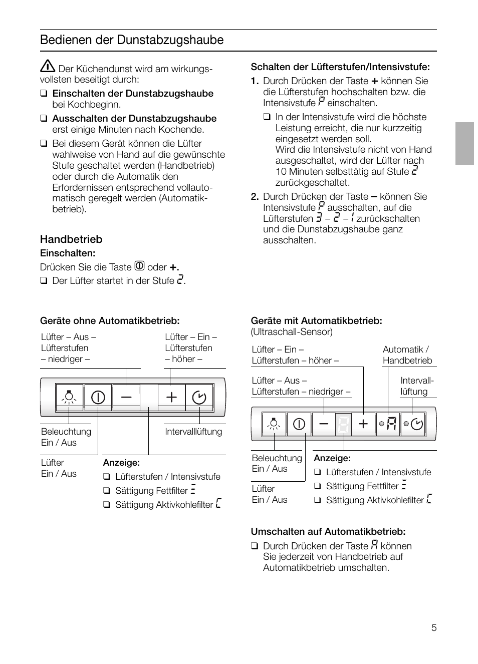 Bedienen der dunstabzugshaube | Siemens LI48632 User Manual | Page 5 / 116