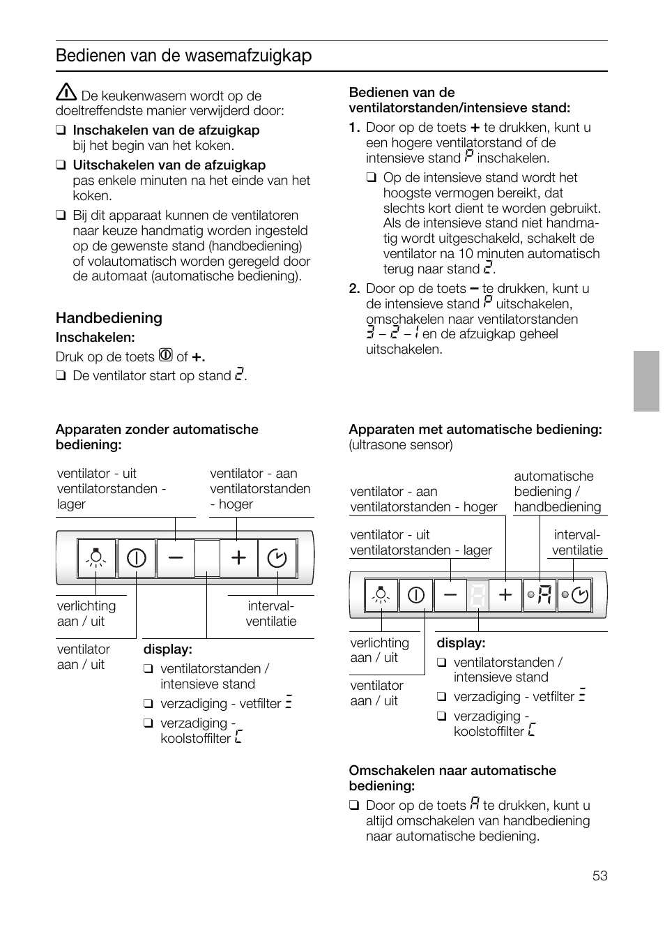 Bedienen van de wasemafzuigkap | Siemens LI48632 User Manual | Page 53 / 116