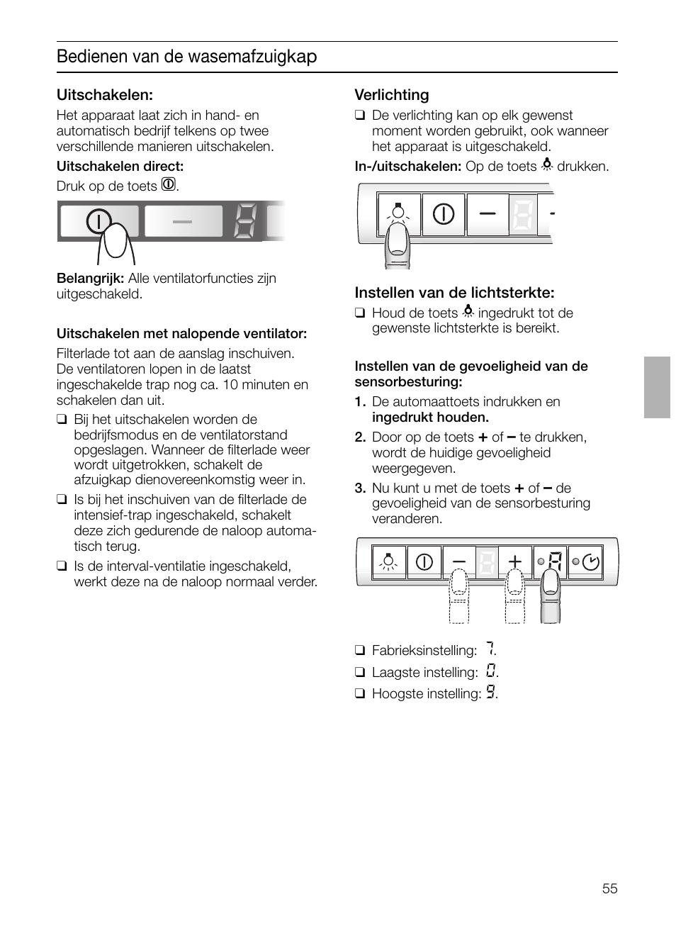 Bedienen van de wasemafzuigkap | Siemens LI48632 User Manual | Page 55 / 116