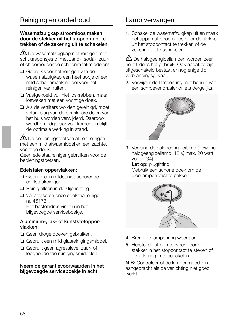 Reiniging en onderhoud, Lamp vervangen | Siemens LI48632 User Manual | Page 58 / 116