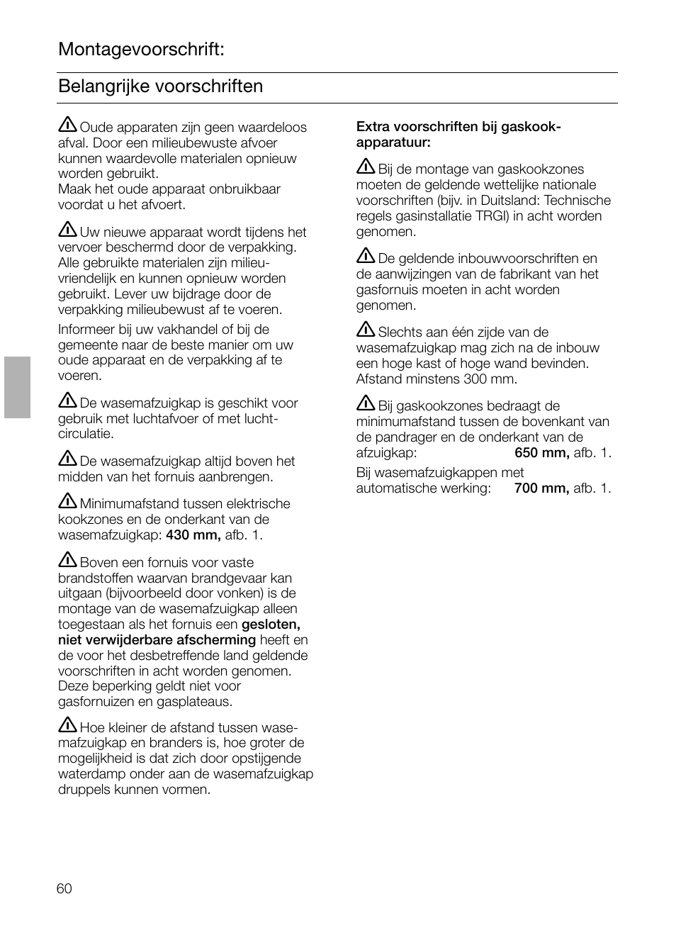 Belangrijke voorschriften montagevoorschrift | Siemens LI48632 User Manual | Page 60 / 116