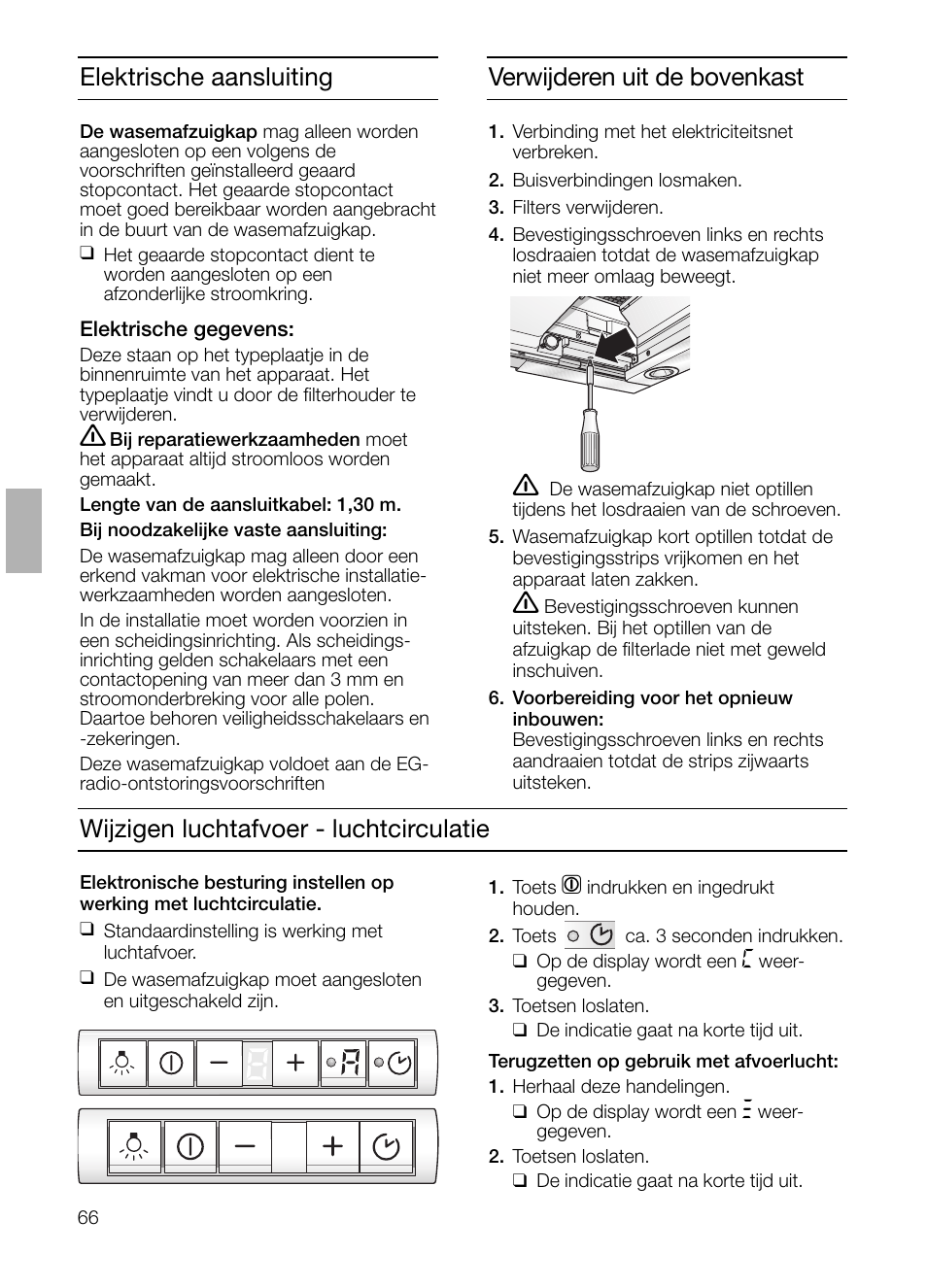 Wijzigen luchtafvoer - luchtcirculatie, Verwijderen uit de bovenkast, Elektrische aansluiting | Siemens LI48632 User Manual | Page 66 / 116