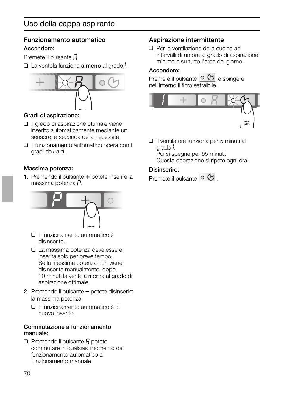 Uso della cappa aspirante | Siemens LI48632 User Manual | Page 70 / 116