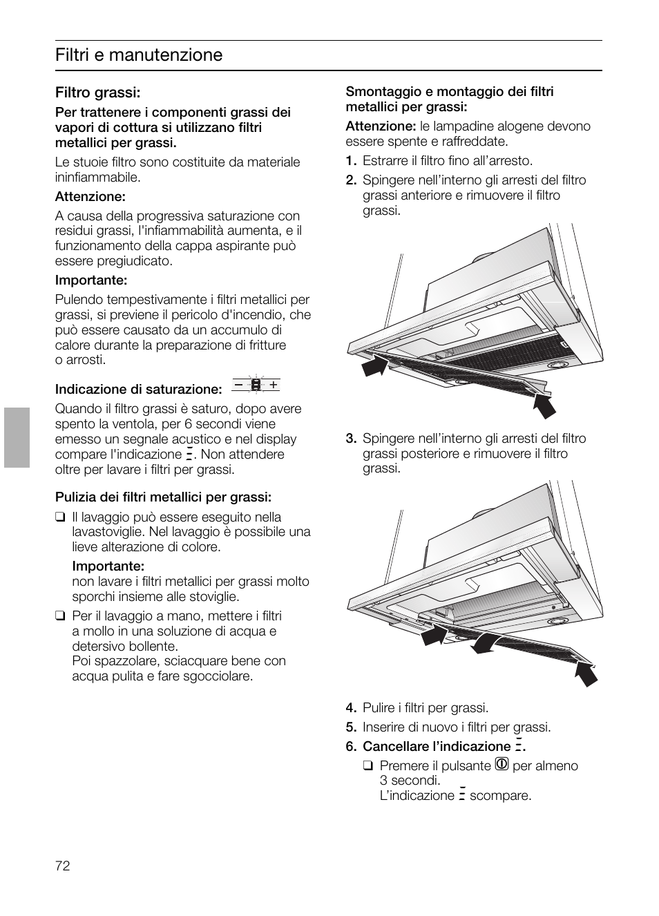 Filtri e manutenzione | Siemens LI48632 User Manual | Page 72 / 116