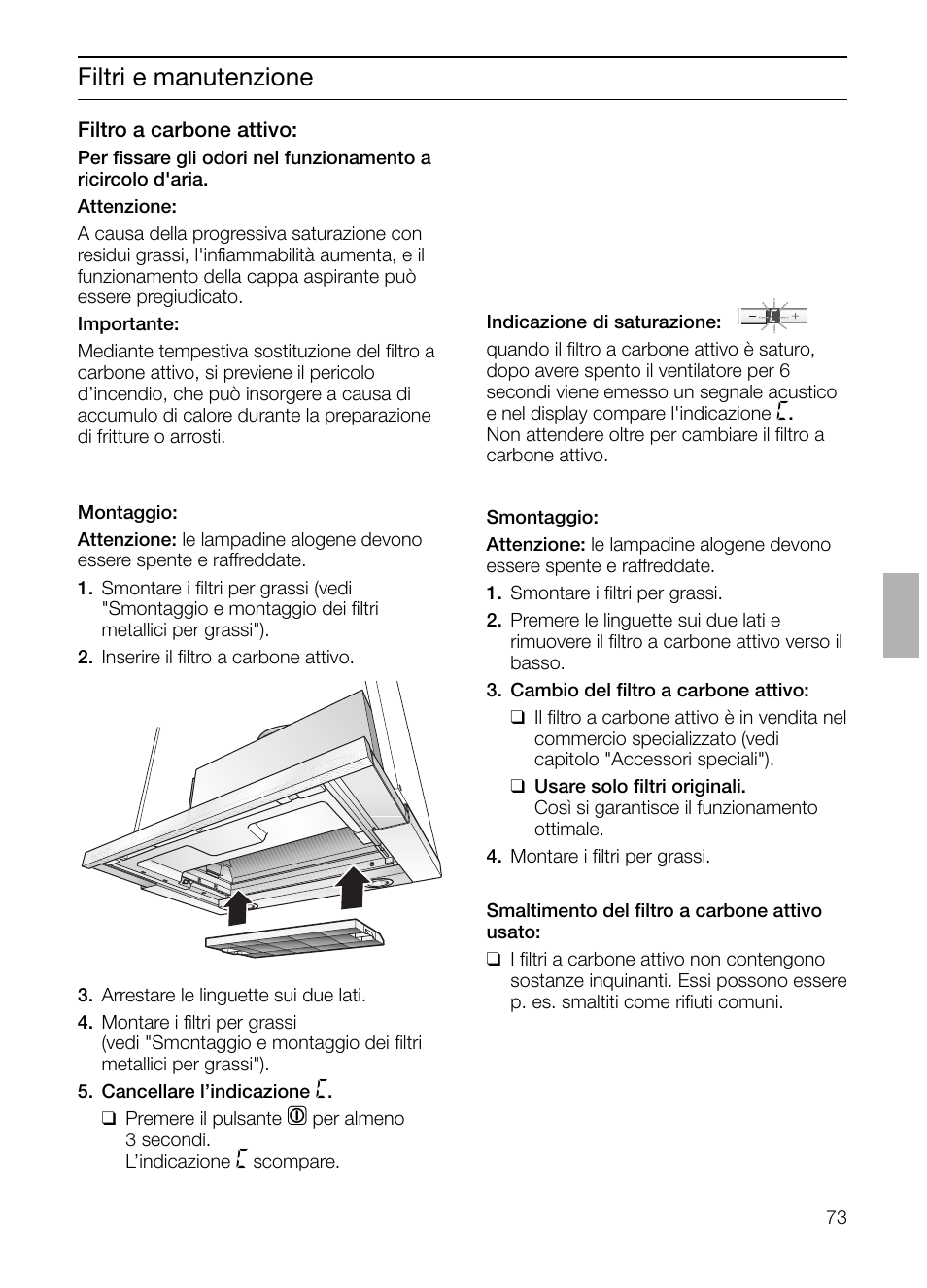 Filtri e manutenzione | Siemens LI48632 User Manual | Page 73 / 116