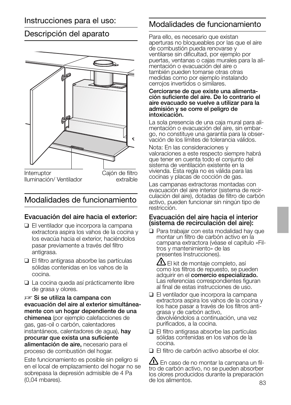 Modalidades de funcionamiento | Siemens LI48632 User Manual | Page 83 / 116