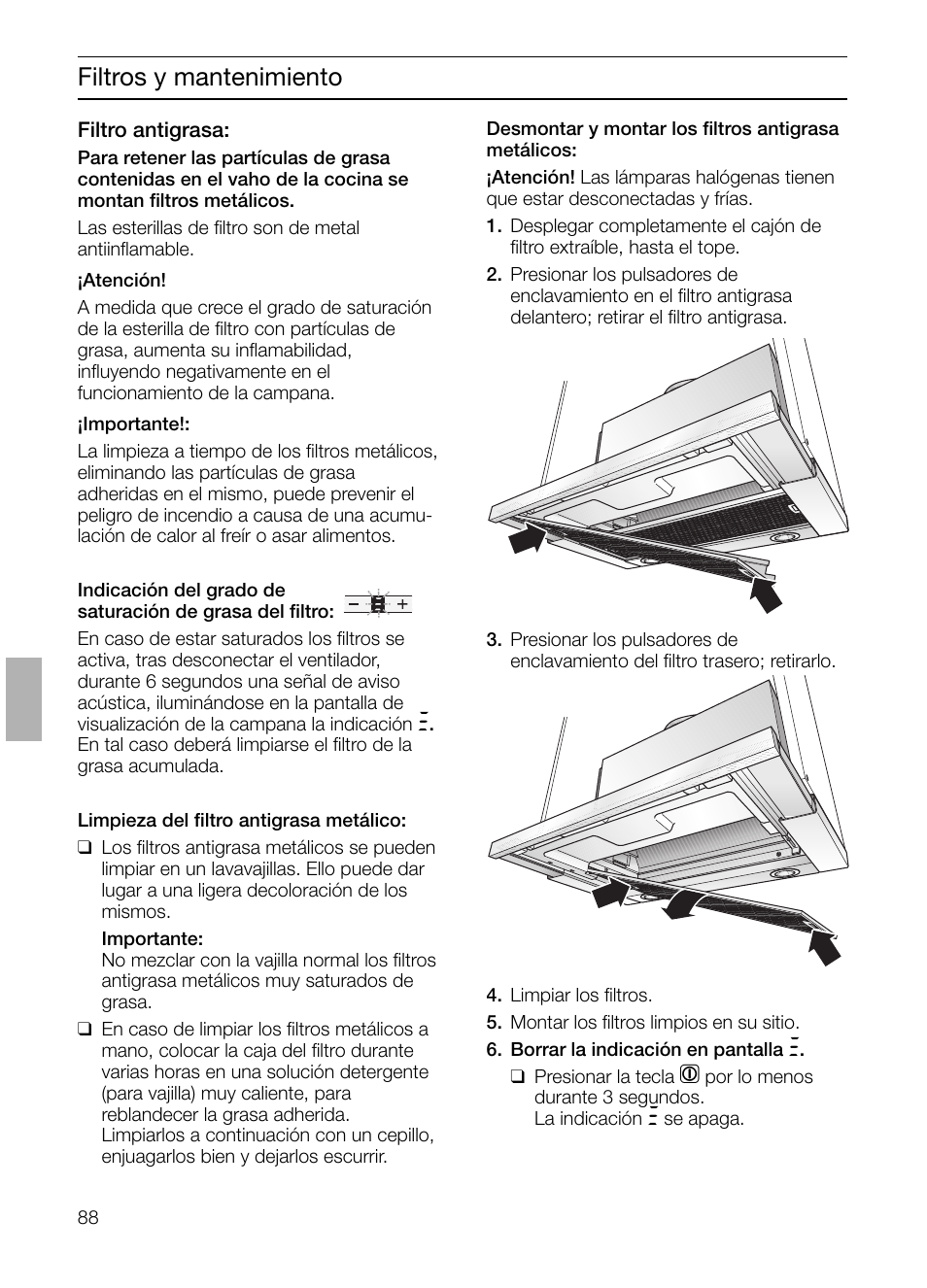 Filtros y mantenimiento | Siemens LI48632 User Manual | Page 88 / 116