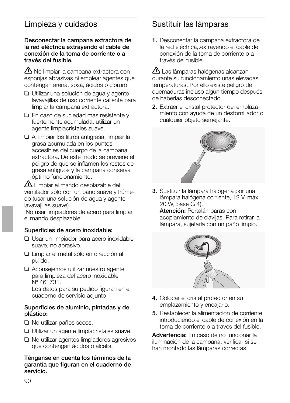 Limpieza y cuidados, Sustituir las lámparas | Siemens LI48632 User Manual | Page 90 / 116