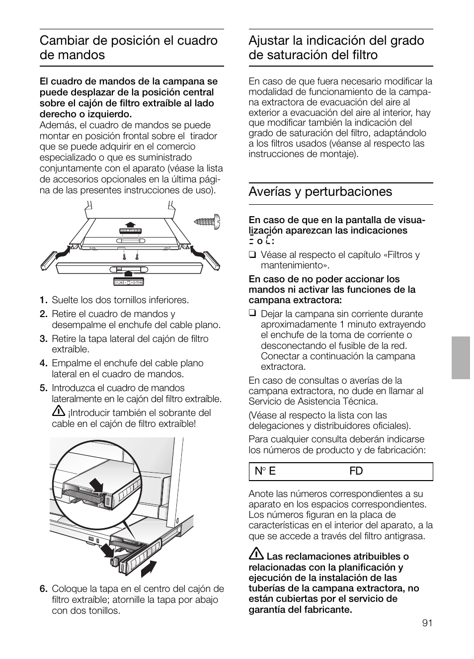 Cambiar de posición el cuadro de mandos, Averías y perturbaciones | Siemens LI48632 User Manual | Page 91 / 116