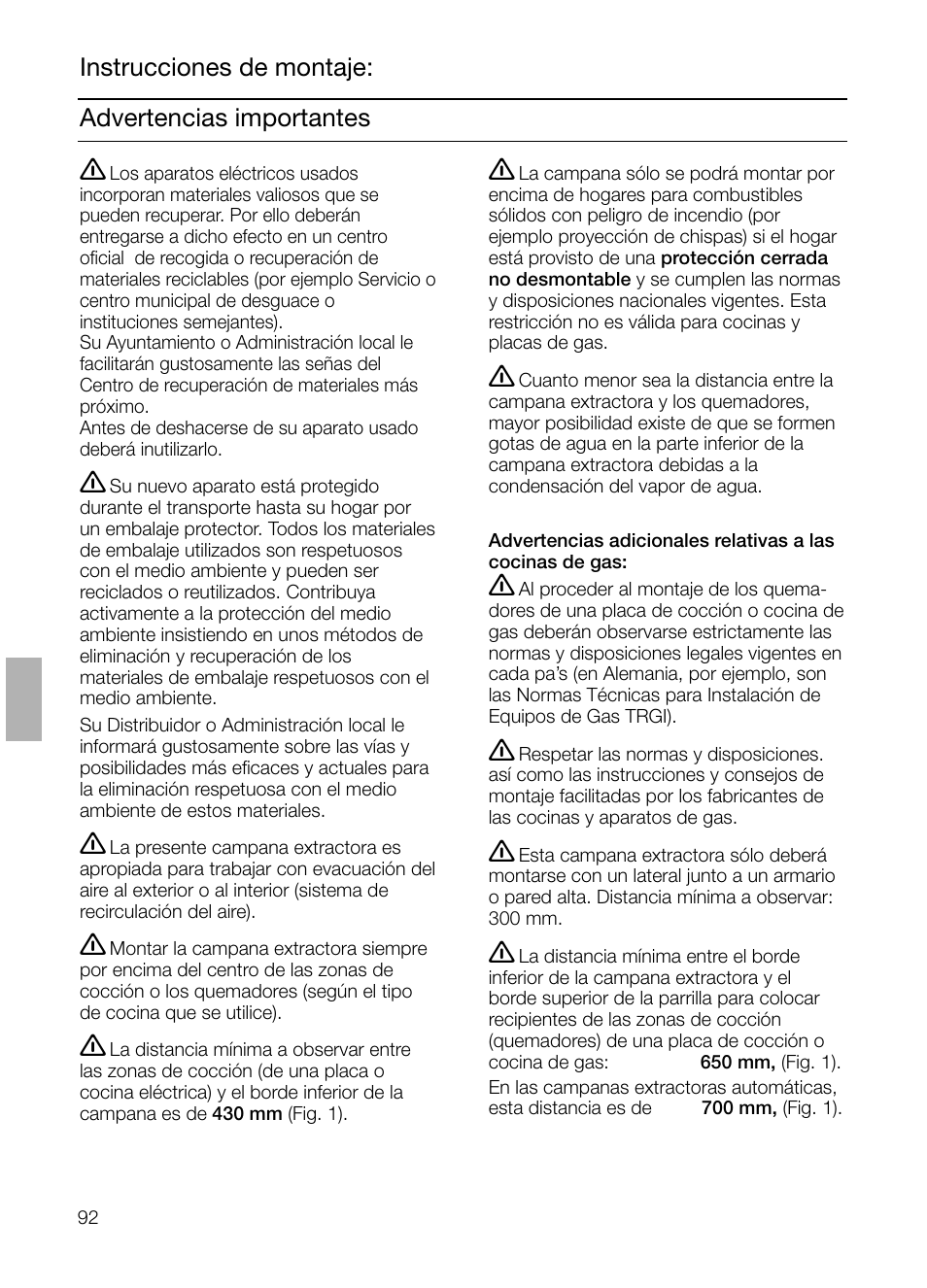 Advertencias importantes, Instrucciones de montaje | Siemens LI48632 User Manual | Page 92 / 116