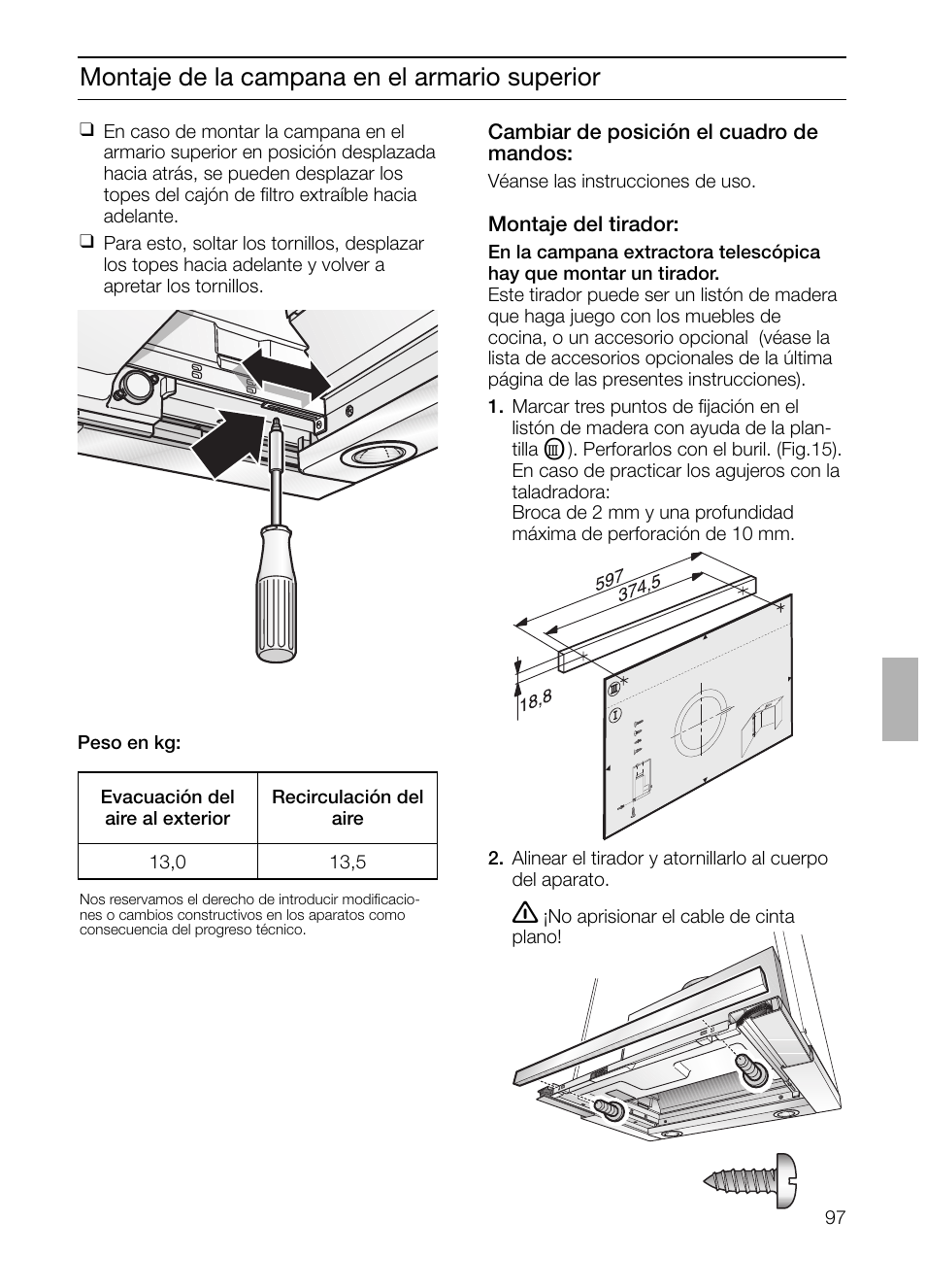 Montaje de la campana en el armario superior | Siemens LI48632 User Manual | Page 97 / 116