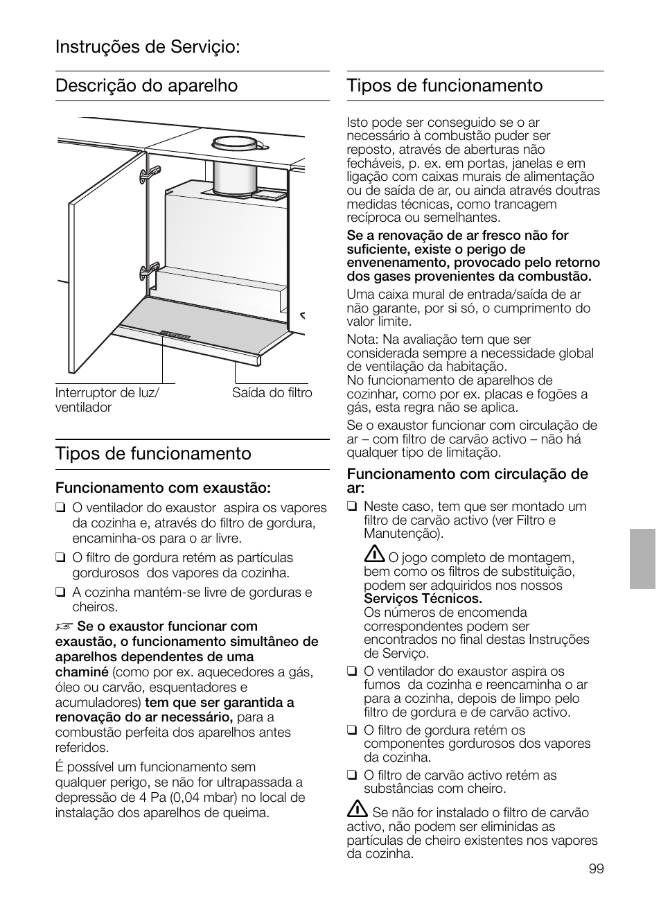 Tipos de funcionamento | Siemens LI48632 User Manual | Page 99 / 116