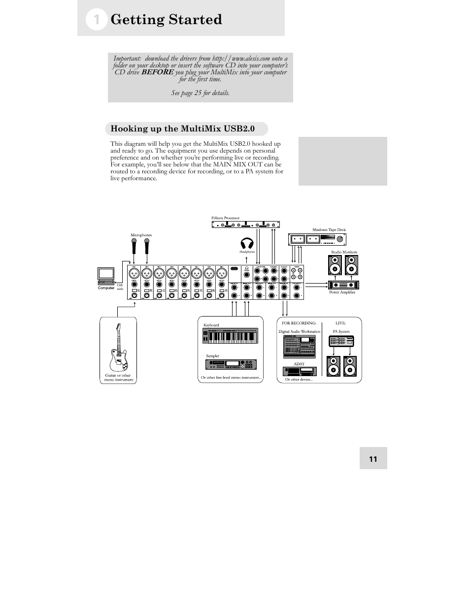 Getting started | ALESIS MULTIMIX 16 User Manual | Page 13 / 60