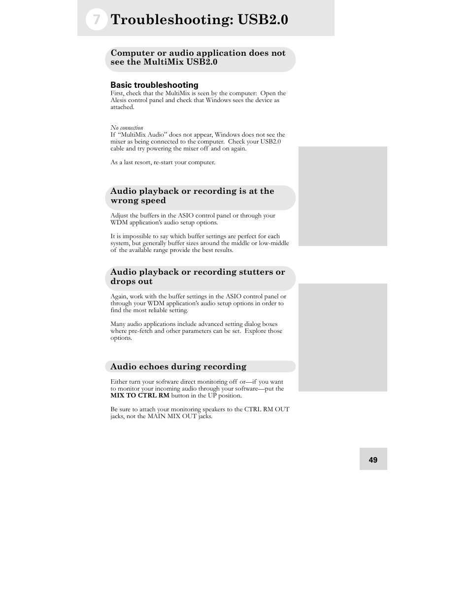 Troubleshooting: usb2.0 | ALESIS MULTIMIX 16 User Manual | Page 51 / 60