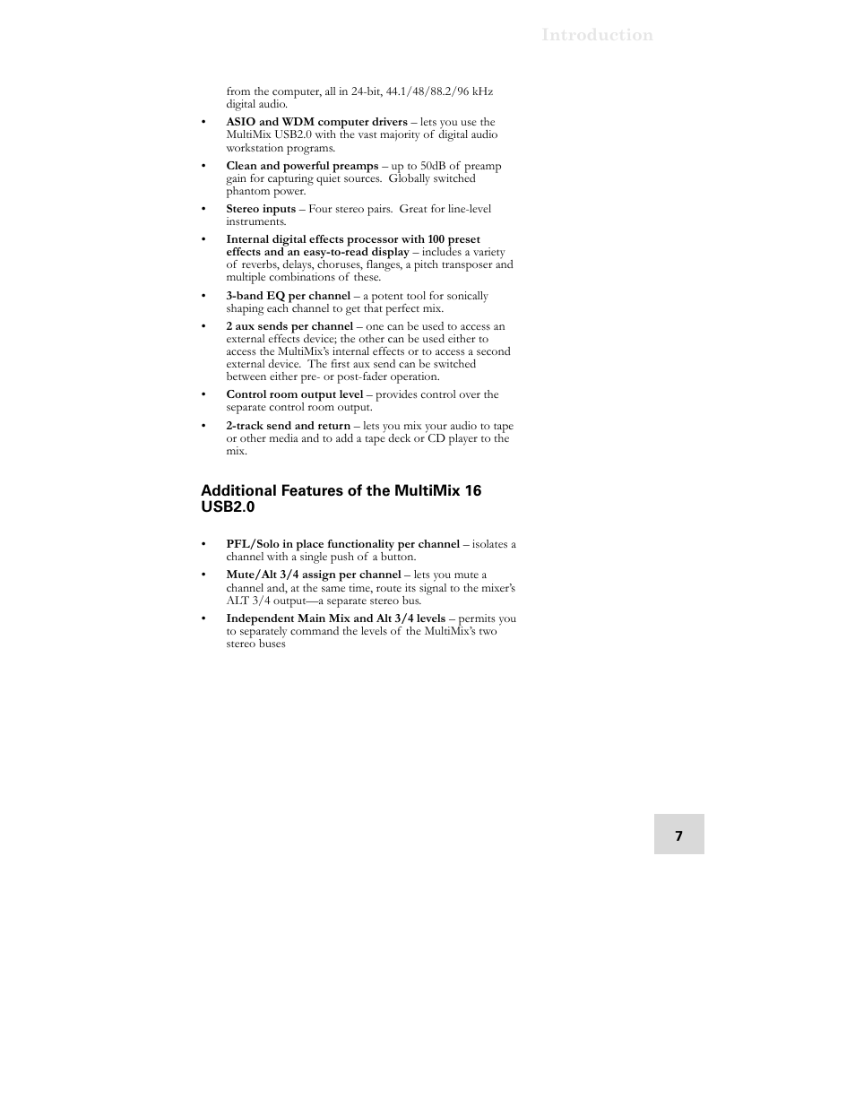 Introduction | ALESIS MULTIMIX 16 User Manual | Page 9 / 60