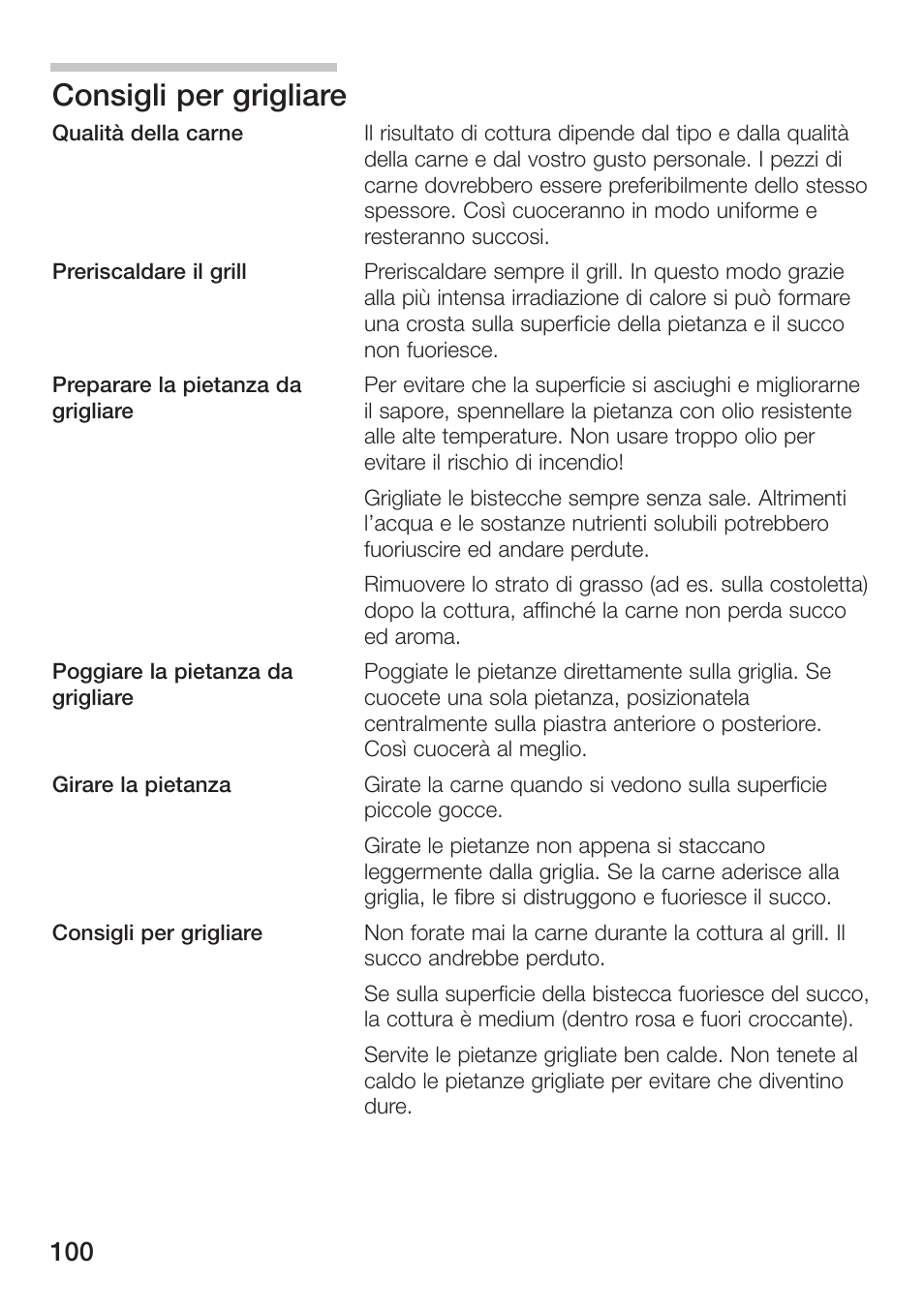 Consigli per grigliare | Siemens ET475MU11E User Manual | Page 100 / 128