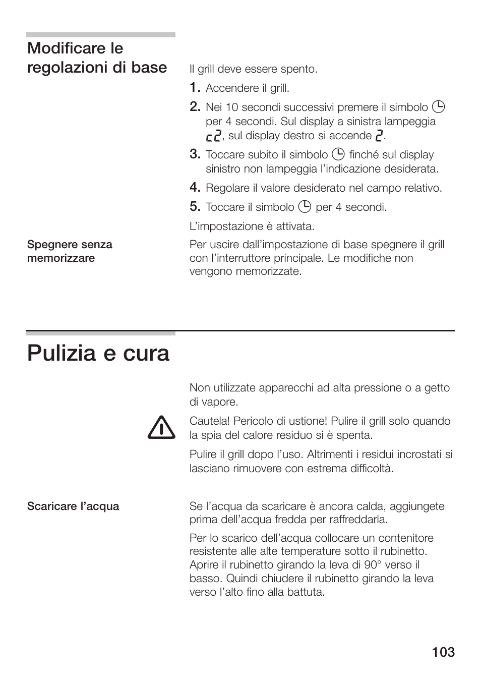 Pulizia e cura, Modificare le regolazioni di base | Siemens ET475MU11E User Manual | Page 103 / 128